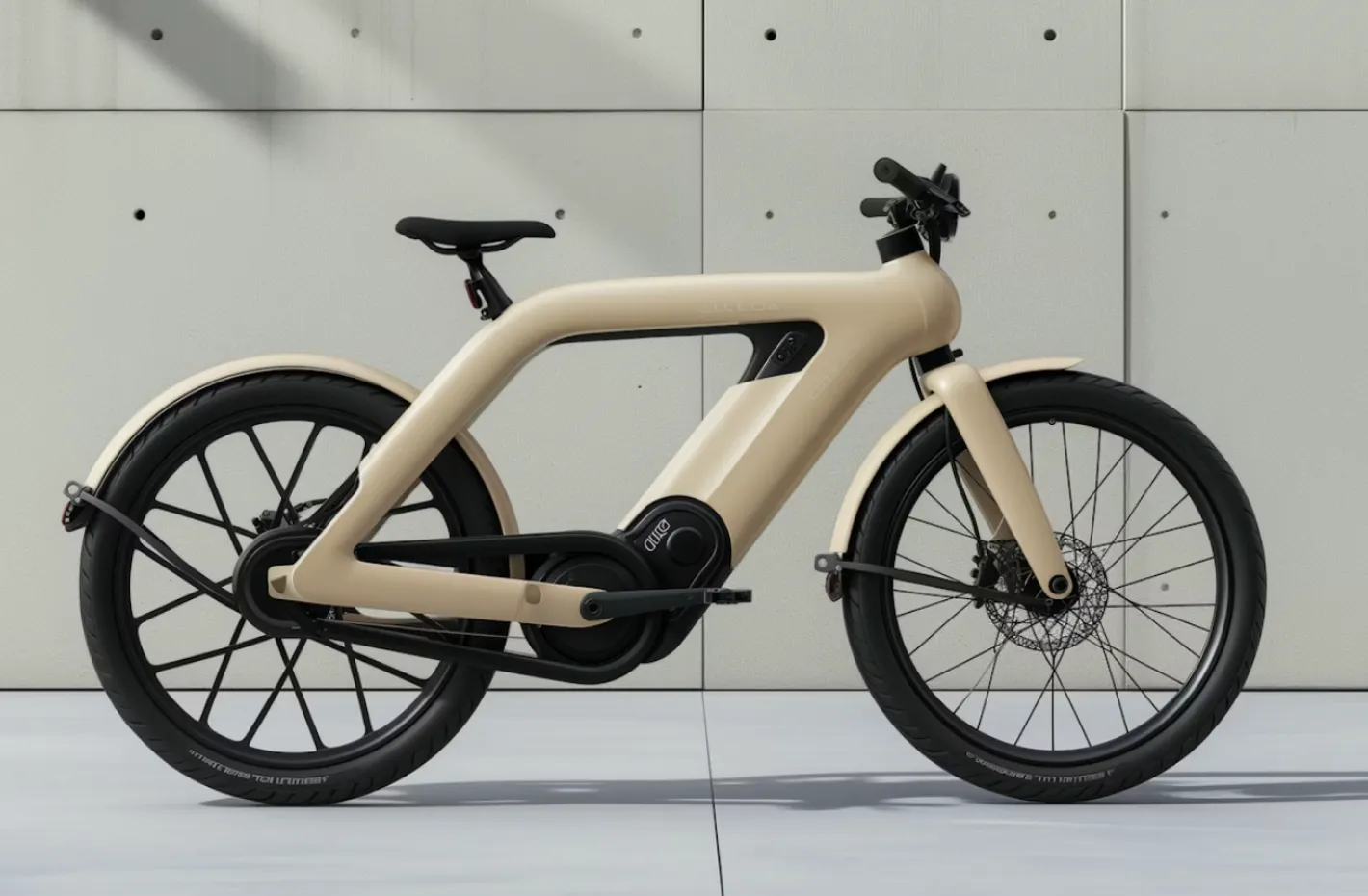 Modern electric bicycle positioned against a minimal, light-colored wall.
